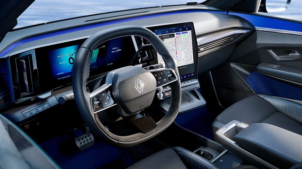 cockpit avec pédalier sport et interface utilisateur esprit Alpine - Renault Megane E-Tech electric
