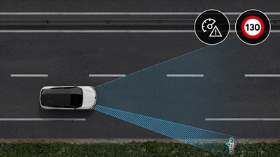 Renault Megane E-Tech électrique - reconnaissance des panneaux de signalisation avec alerte de survitesse